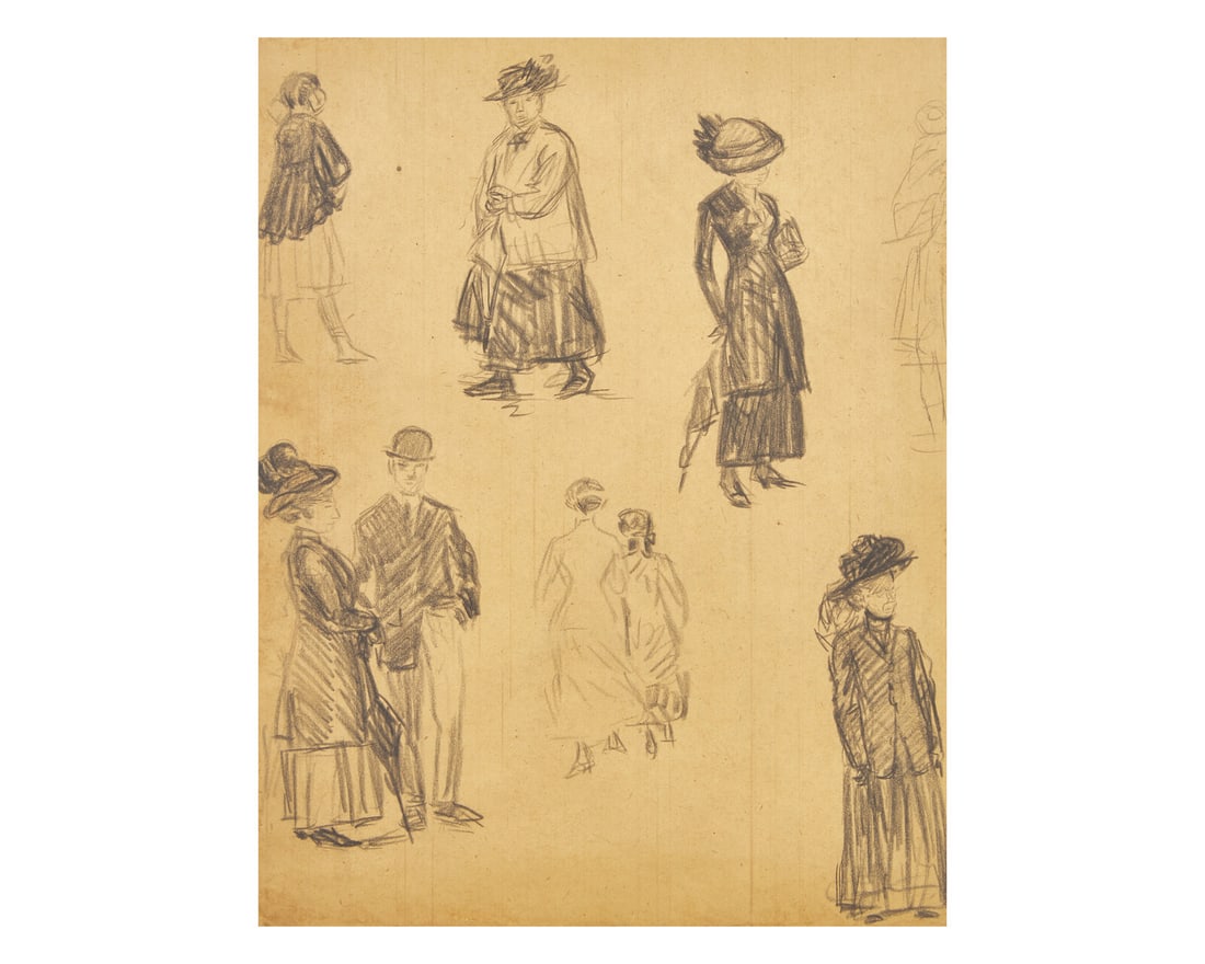 William Glackens (American, 1870-1938) Figure Studies: William Glackens (American, 1870-1938) Figure Studies crayon on paper Sheet size: 17 1/4 x 13 1/4 in. (43.8 x 33.7cm) This lot is located in Philadelphia. The Collection of Dr. Richard J. and Eva Watt