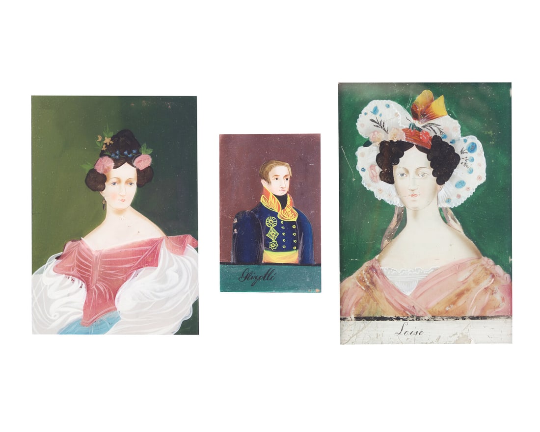 A Group of Three Reverse-Painted Portraits, First Half 19th Century (1 of 2)