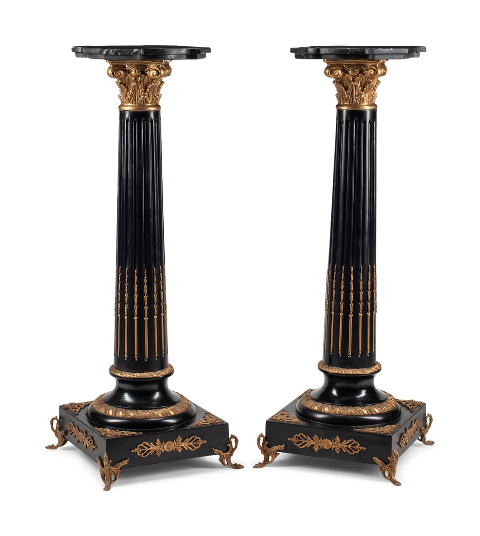 A Pair of Continental Painted and Parcel Gilt Marble-Top Pedestals (1 of 6)