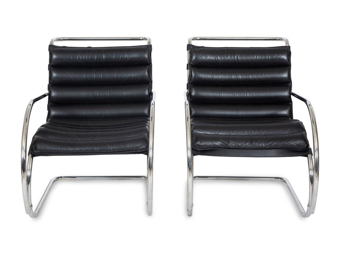 Ludwig Mies van der Rohe (German, 1886-1969) Mid 20th Century A Pair of Knoll MR Lounge Chairs (1 of 3)