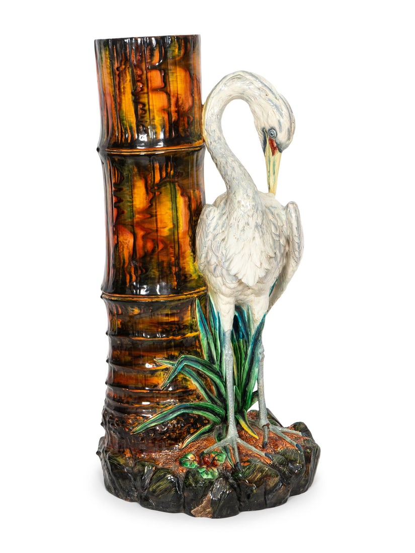 A Rare Victorian Royal Worcester Stork-Form Majolica Umbrella or Cane Stand (1 of 4)