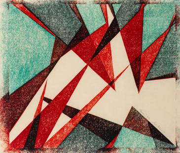 Sybil Andrews (British/Canadian, 1898-1992) Peevies, 1962: Sybil Andrews (British/Canadian, 1898-1992) Peevies, 1962 color linocut signed, titled, and numbered 4/60 in pencil Sheet: 11 1/2 x 11 7/8 inches. Property from a Prominent Rhode Island Family Provena