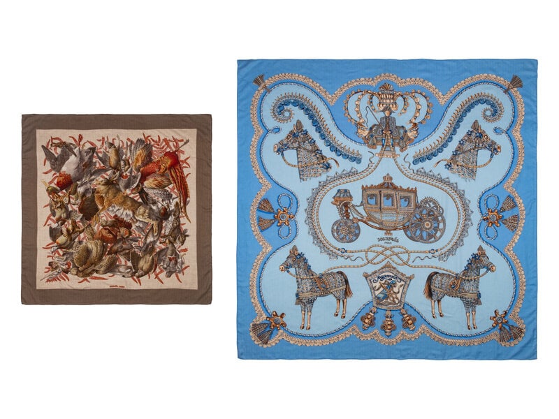 Two Hermès Cashmere-Silk Scarves, 90cm and 140cm  (1 of 5)