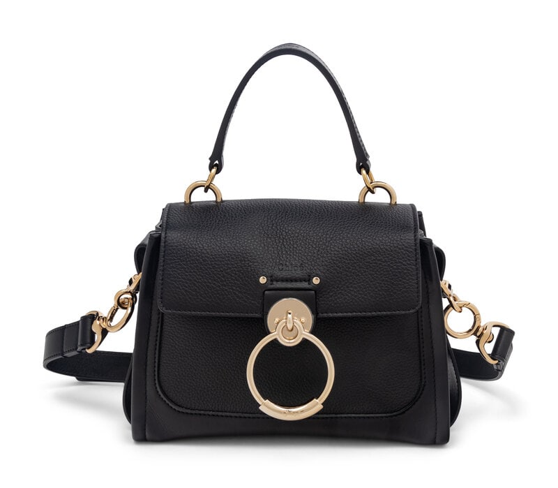 Chloé Tess Mini Black Leather : Chloé Tess Mini Black Leather Tess Mini Day Bag in black leather with top handles and removable shoulder strap. Silver-tone hardware. Label: Chloé
