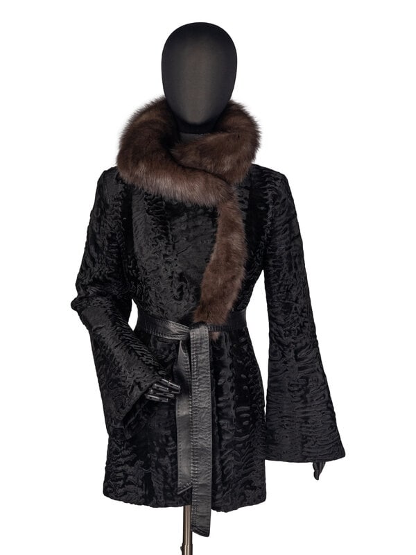 Norman Ambrose Black Persian Lamb Jacket with Sable Collar (1 of 4)