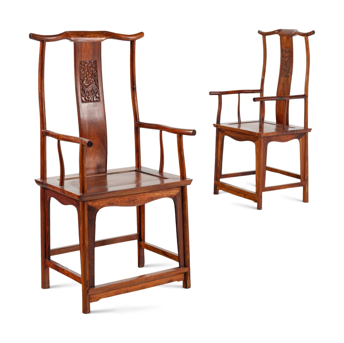 A Pair of Chinese  Official's Hat Armchairs, Sichutouguanmaoyi, Possibly Huanghuali, 20th Century (1 of 4)