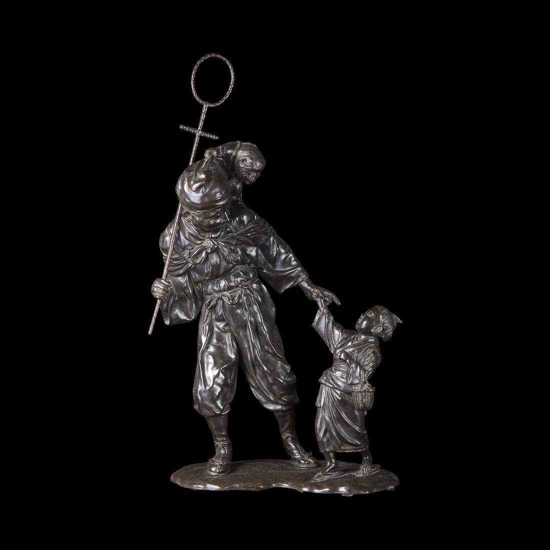 A Japanese Tokyo School Patinated Bronze Monkey Trainer Figural Group, Meiji/Taisho Period (1 of 4)