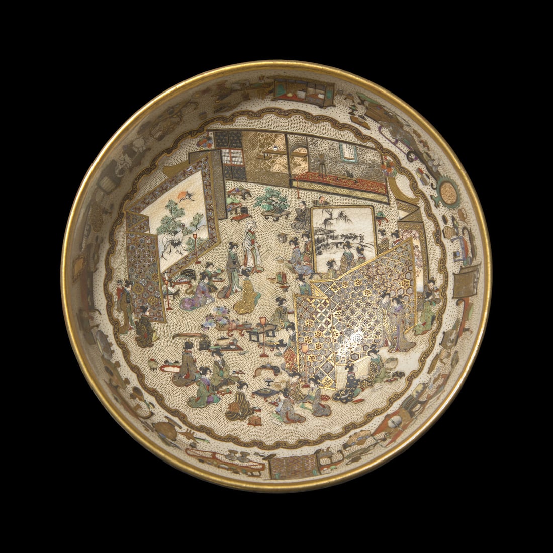 A Fine Japanese Satsuma Type Enameled Pottery Bowl, Meiji Period (1 of 4)