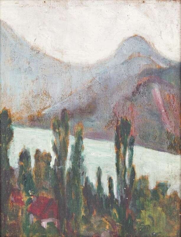 Arthur Beecher Carles (American, 1882-1952) Landscape with Mountains and Trees: Arthur Beecher Carles (American, 1882-1952) Landscape with Mountains and Trees oil on board 9 1/2 x 7 1/2 inches. This lot is located in Philadelphia. Size 9 1/2 x 7