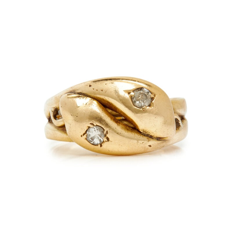 VICTORIAN, YELLOW GOLD AND DIAMOND SNAKE RING (1 of 3)