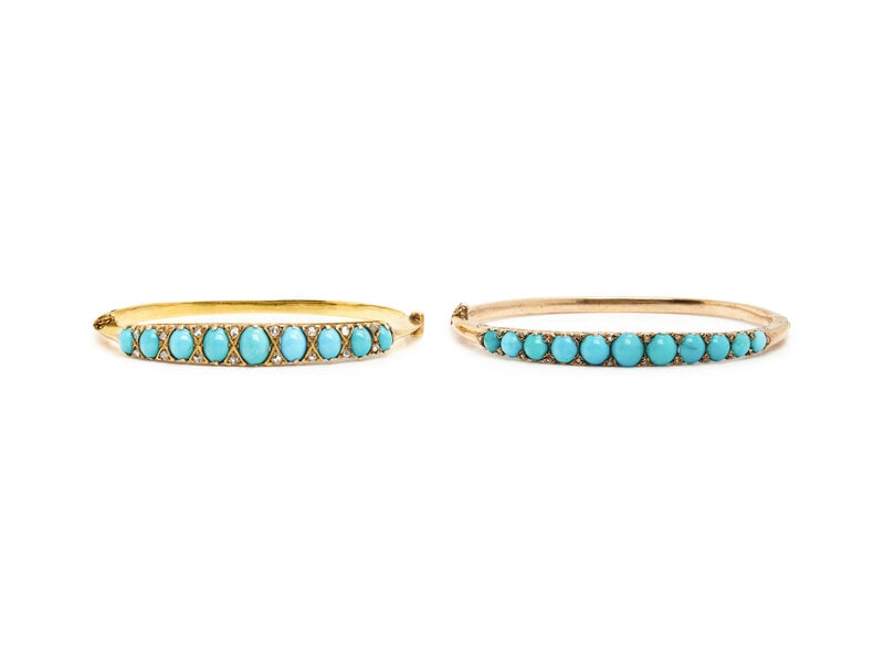 VICTORIAN, COLLECTION OF TURQUOISE AND DIAMOND BANGLE BRACELETS  (1 of 8)