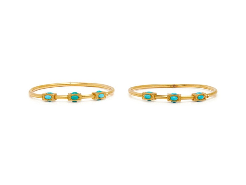 VICTORIAN, PAIR OF YELLOW GOLD AND TURQUOISE BANGLE BRACELETS (1 of 5)