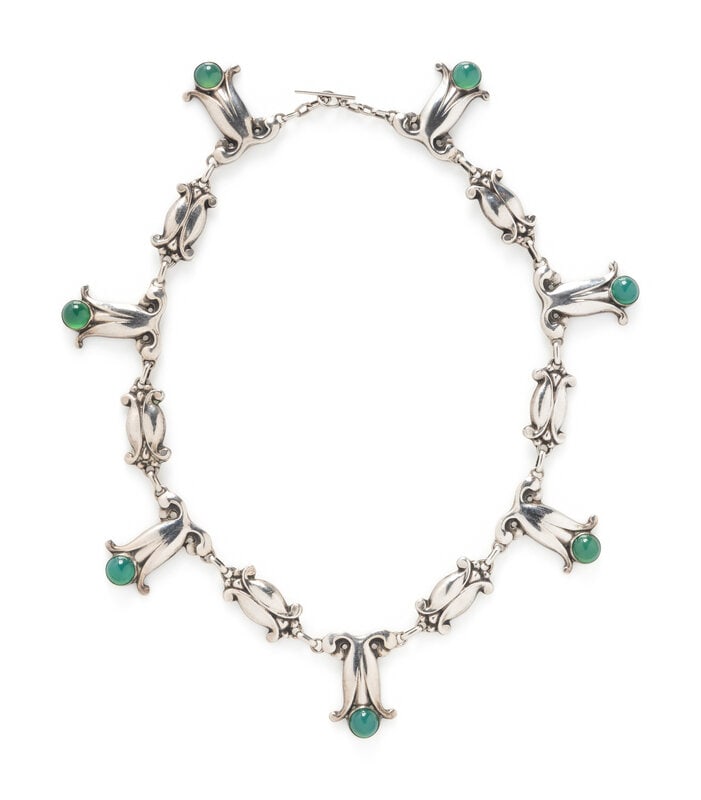 GEORG JENSEN, ANTIQUE, SILVER AND CHRYSOPRASE NECKLACE (1 of 2)