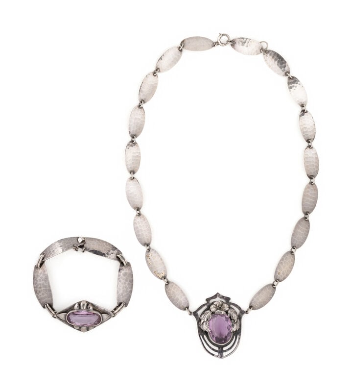 ARTS & CRAFTS, STERLING SILVER AND AMETHYST NECKLACE AND BRACELET (1 of 3)