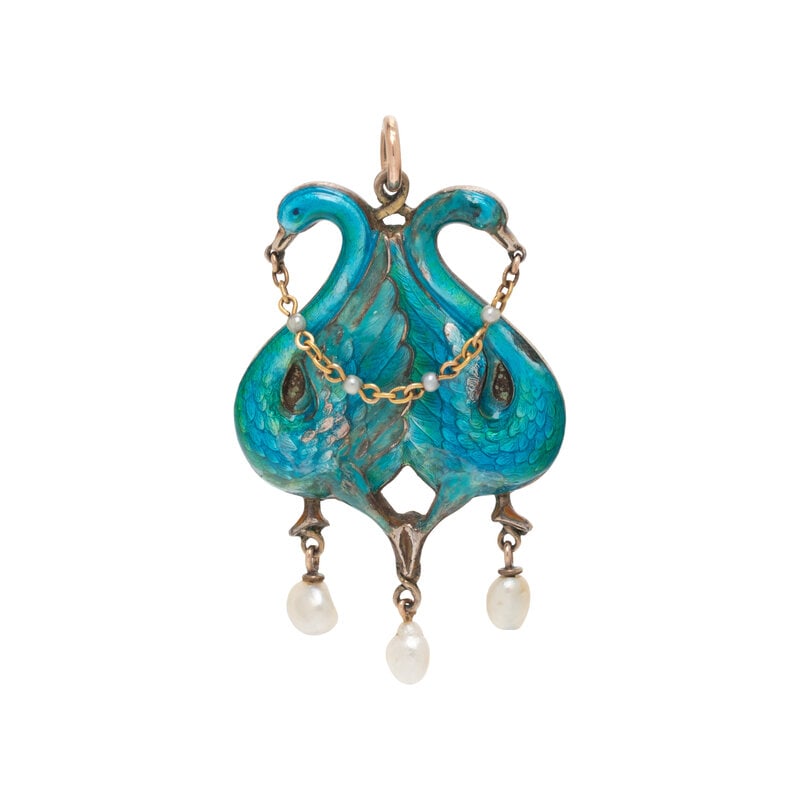CHILD & CHILD, ART NOUVEAU, ENAMEL AND SEED PEARL BIRD PENDANT (1 of 2)