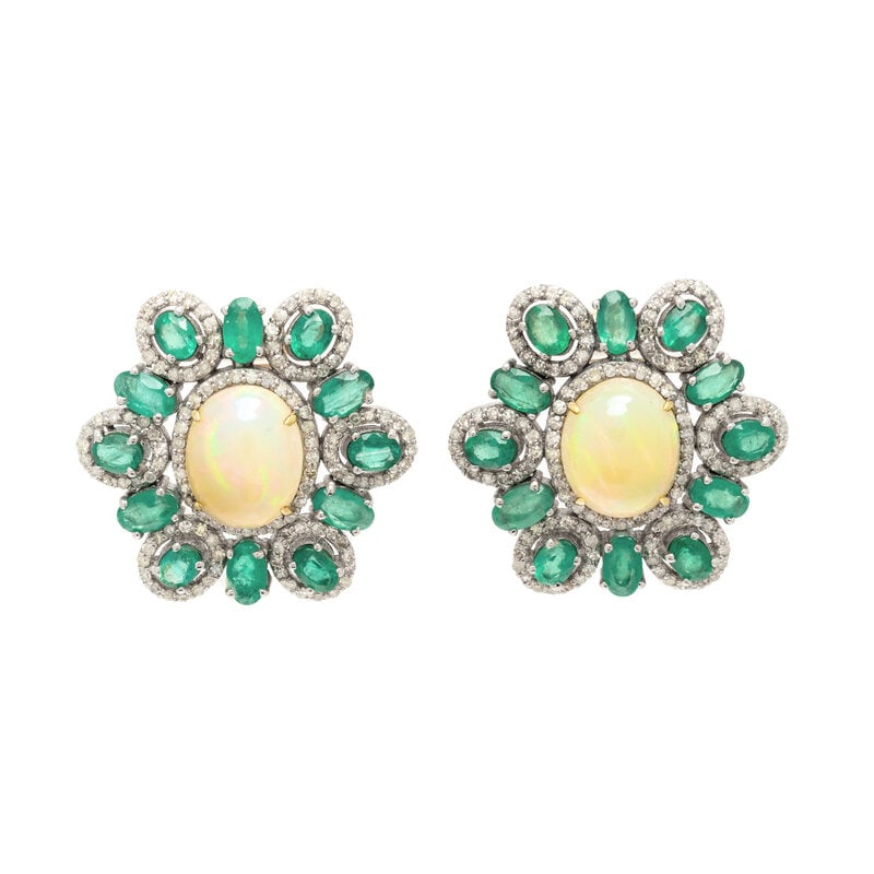 OPAL, EMERALD, AND DIAMOND EARRINGS (1 of 2)
