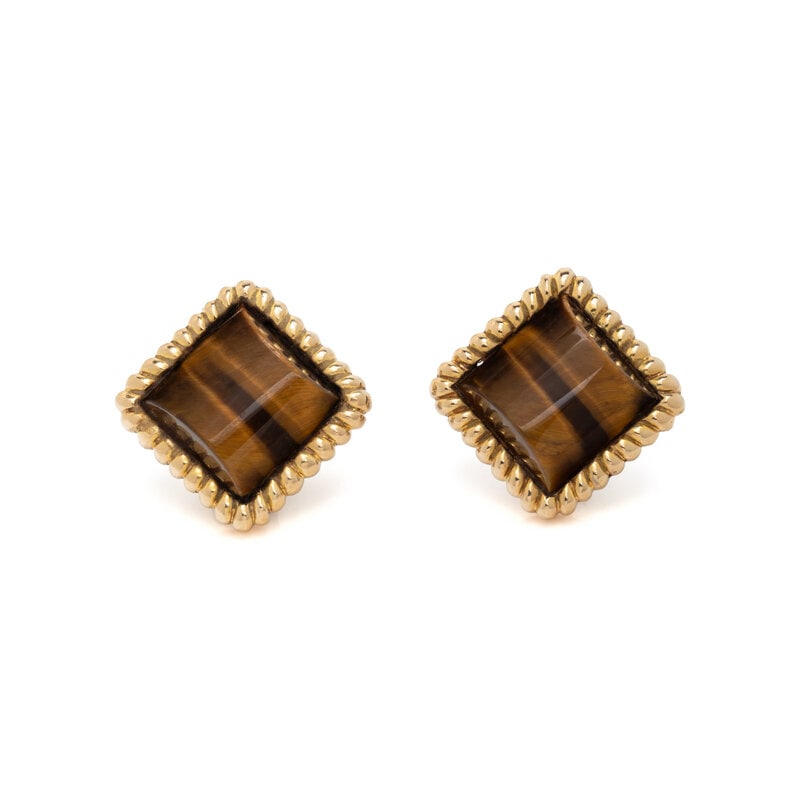 TIGER'S EYE AND YELLOW GOLD CLIP EARRINGS (1 of 2)