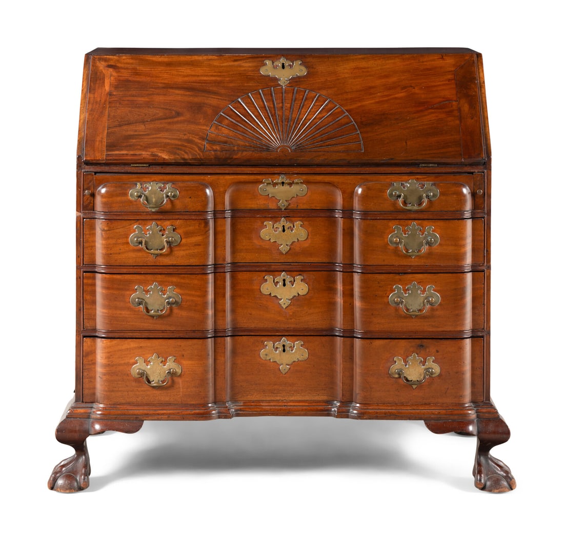 A Chippendale Style Mahogany Block-Front Claw and Ball Foot Slant-Front Desk (1 of 6)