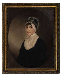 Ezra Ames (American, 1768-1836): Ezra Ames (American, 1768-1836) Portrait of a Lady with White Bonnet oil on canvas unsigned 30 1/2 x 25 1/2 inches. Property from the Collection of Joan Hunt, Milwaukee, Wisconsin Provenance: ex-colle