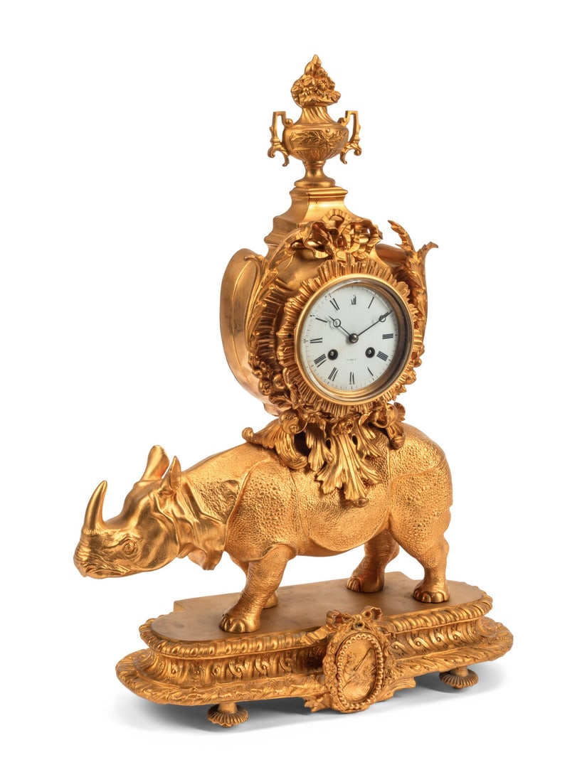 A French Gilt Bronze Rhinoceros Clock (1 of 4)