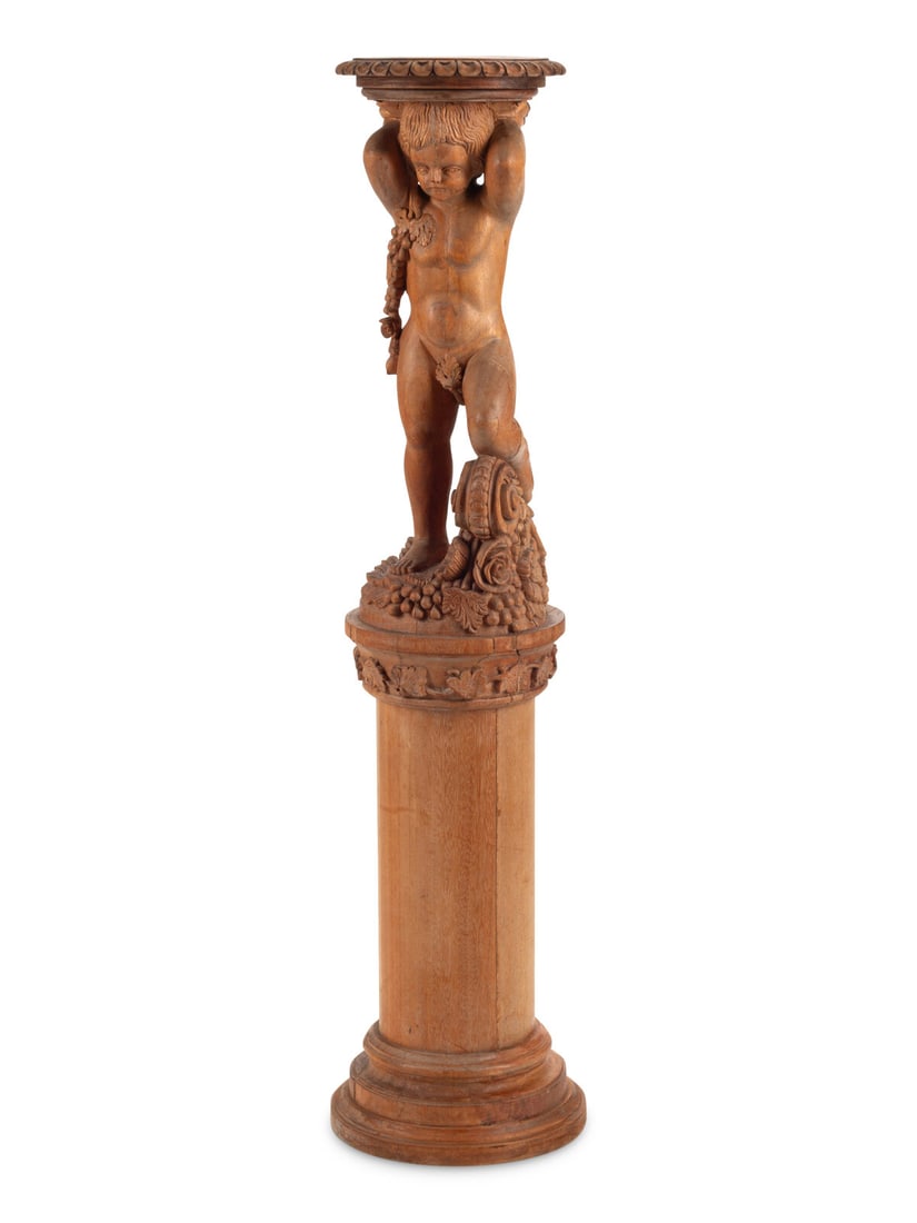 A Continental Carved Oak Figural Pedestal (1 of 3)