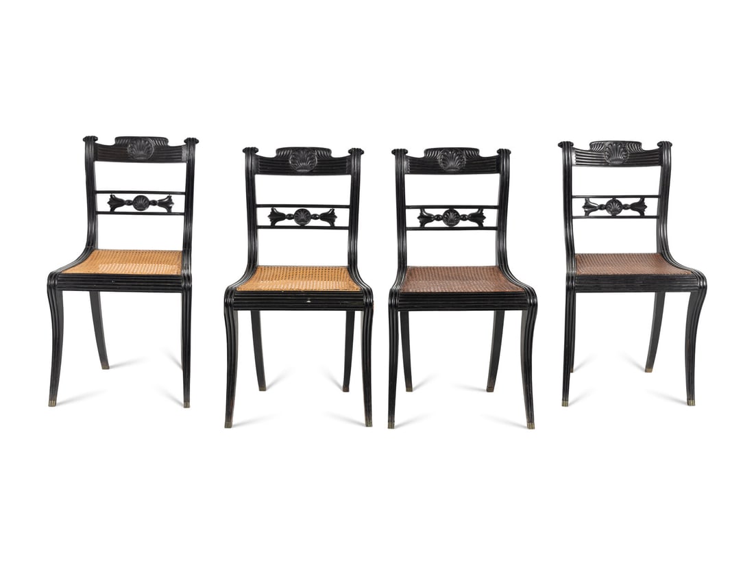 A Set of Four Regency Shell Carved Ebony Side Chairs (1 of 4)