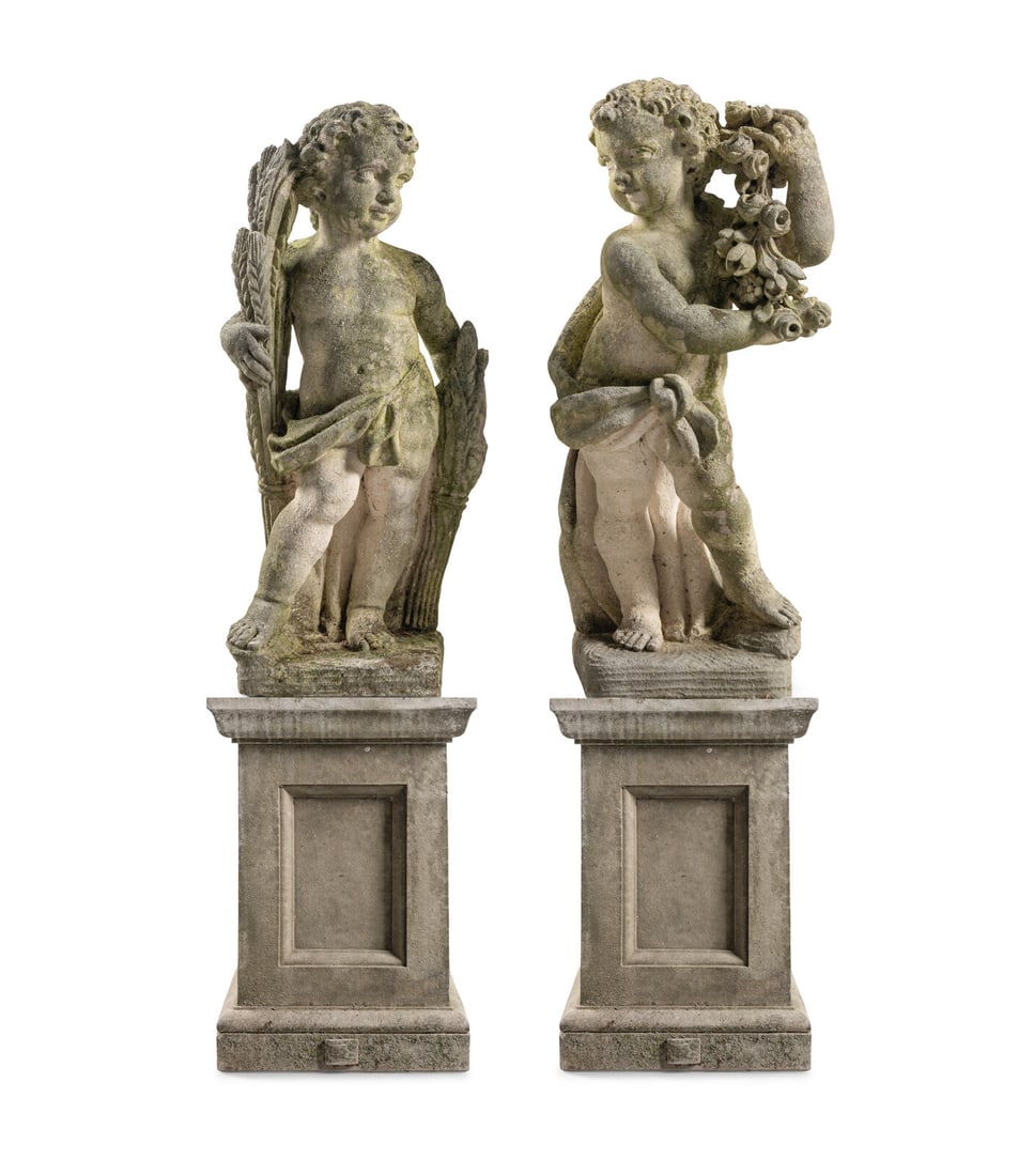 A Pair of Carved Limestone Garden Figures (1 of 6)