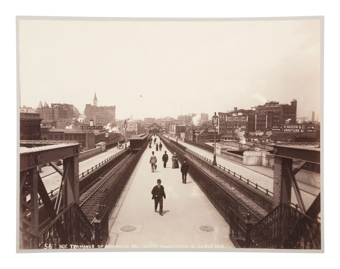 New York -- Brooklyn Bridge Terminus of Brooklyn Br. with Roadways & Cable Car. Ca early 1900s. (1 of 2)
