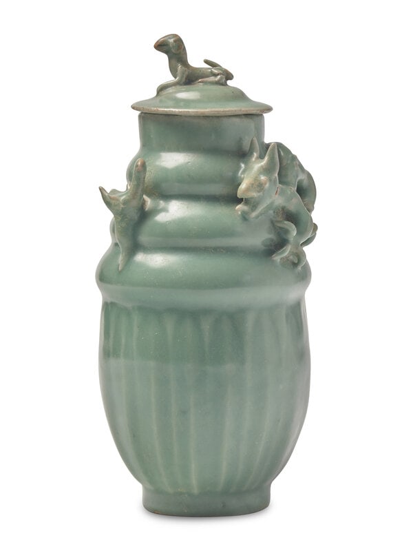 A Chinese Longquan Celadon Glazed Porcelain Covered Vase (1 of 2)