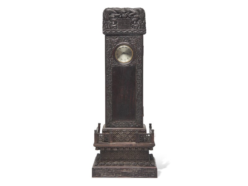 A Chinese Hardwood Stele Form Table Clock (1 of 2)