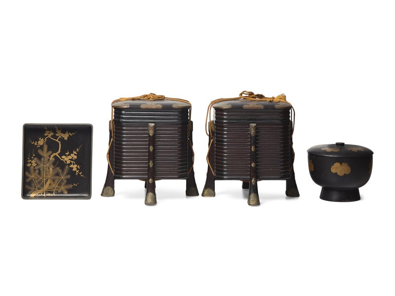 Four Japanese Black and Gold Lacquer Wares (1 of 2)