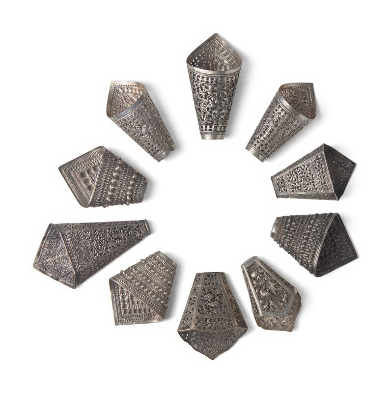 10 Southeast Asian Silver Metal Leaf Holders (1 of 2)