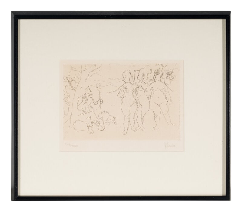 Jack Levine (American, 1915-1991) Judgment of Paris: Jack Levine (American, 1915-1991) Judgment of Paris etching signed and numbered 218/250 in pencil 5 7/8 x 8 7/8 inches. This lot is located in Chicago. Property from the Estate of Shirl