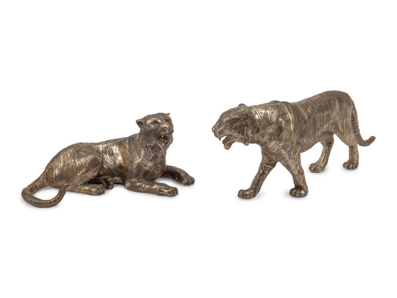 Two Silvered Bronze Models of Tigers (1 of 4)
