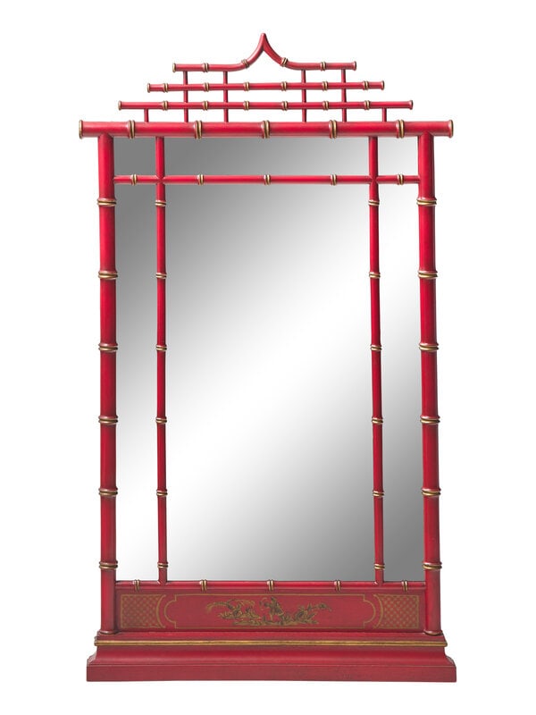 An Chapman Mfg. Co. Chinoiserie Red-Painted and Parcel-Gilt Faux Bamboo Mirror (1 of 2)