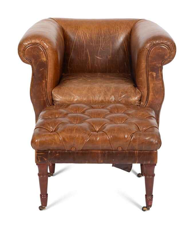 A Vanguard Furniture Leather Lounge Chair and Button Tufted Ottoman (1 of 3)