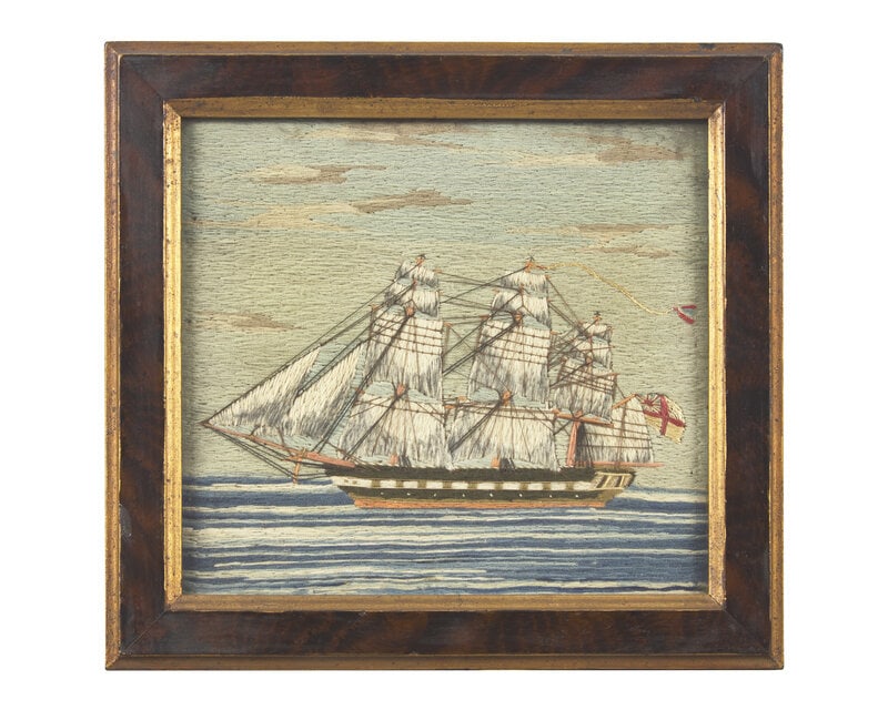 An English Embroidered "Woolie" Depicting the H.M.S. Doris, Dated "1874 / 1876" (1 of 2)