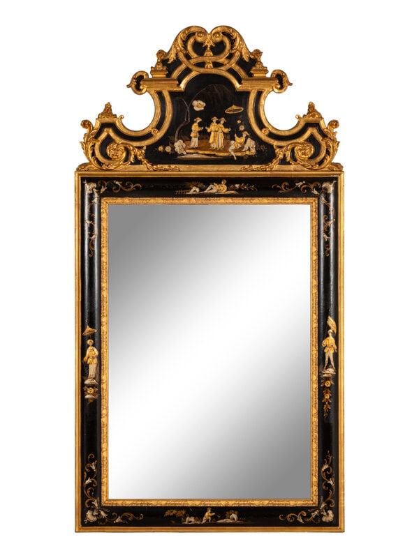 A Régence Style Chinoiserie Ebonized and Giltwood Mirror (1 of 2)