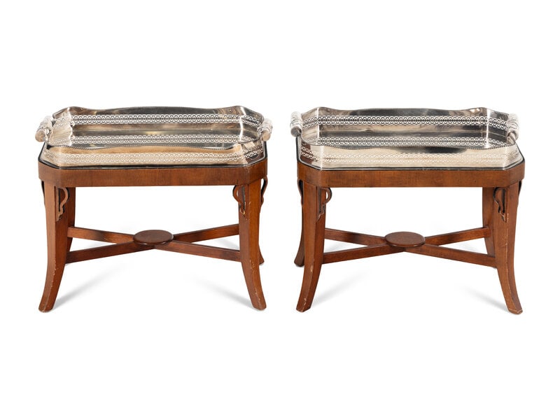 A Pair of English Silver-Plate Trays on Stands (1 of 4)