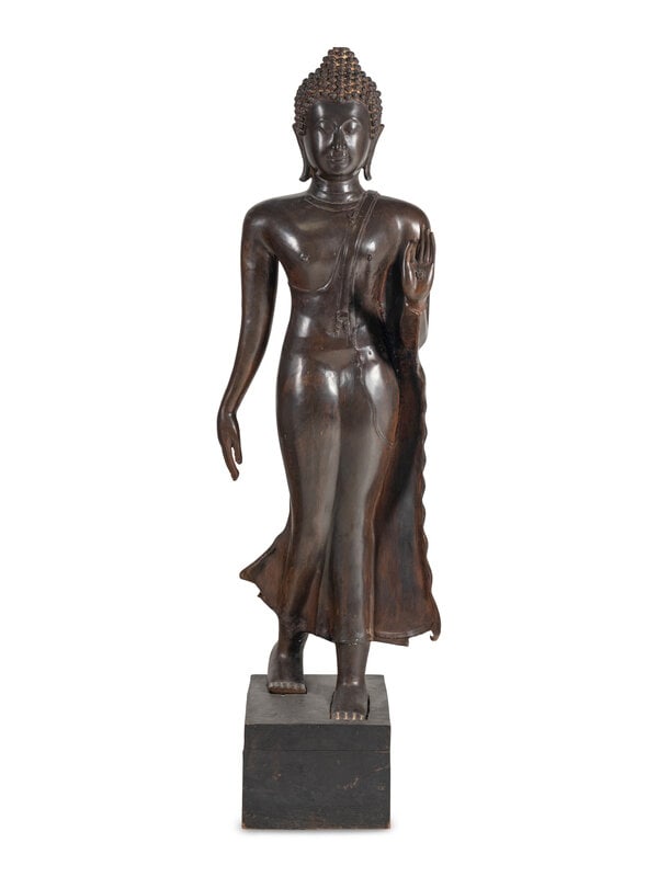 A Large Thai Bronze Figure of Walking Buddha (1 of 4)