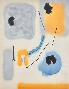 John Ferren (American, 1905-1970) Orange, Blue, Black, Silver, 1952: John Ferren (American, 1905-1970) Orange, Blue, Black, Silver, 1952 oil and spray enamel on paper signed Ferren and dated bottom right 26 x 20 in. Size 26 x 20 in.