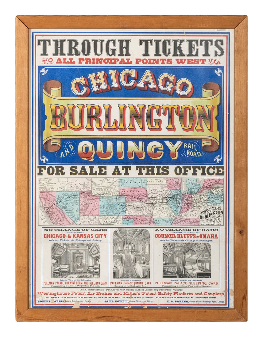 [TRANSPORTATION - RAILROAD]. Through Tickets to All Principal Points West Via Chicago Burlington and (1 of 2)