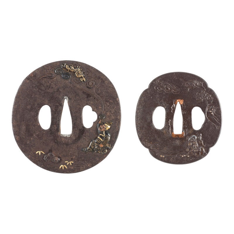 Lot of Two Japanese Tsubas with Handaka Sonja Motifs (1 of 2)