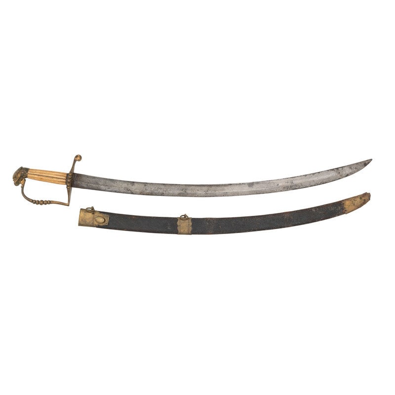 Eagle Pommel 5-Ball Officer's Sword: Eagle Pommel 5-Ball Officer's Sword Seminole Wars - Mexican-American War 27.5" curved, single-edged blade with a 20" stopped median fuller, 1.3" wide at ricasso. 33.125" in overall length with a 5.5" 