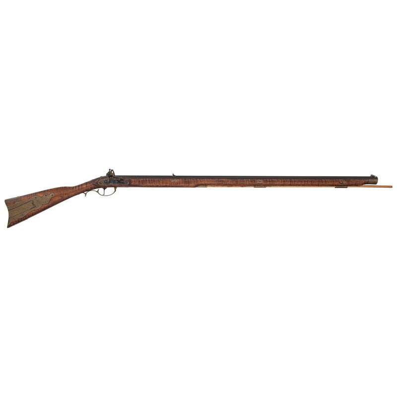 Hopkins & Allen Minuteman Muzzleloader: Hopkins & Allen Minuteman Muzzleloader .45 Cal. 39" barrel length. SN: NSN. Browned barrel with case colored lock and brass furnishings set in full length walnut stock with applied tiger stripe pa