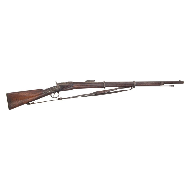 Austrian Werndl-Holub M1867: Austrian Werndl-Holub M1867 11mm Werndl. 33" barrel length. SN: 868. Blued metal finish. Straight grip walnut stock with double barrel bands. Single shot breechloading rifle with an adjustable folding