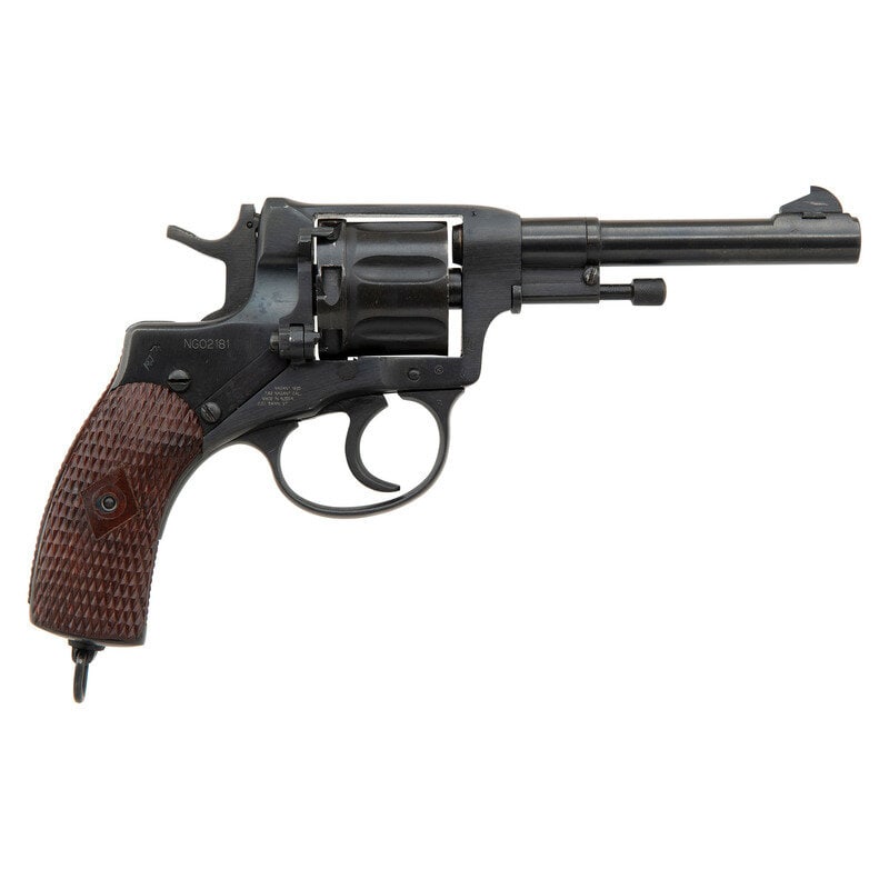 **1940 Dated Nagant 1895 Post-War Refinished: **1940 Dated Nagant 1895 Post-War Refinished World War II 7.62x38mmR. 4.5" barrel length. SN: NG02181 (Importer Assigned Number). Blued arsenal refinish overall mounting checkered Bakelite grip panels