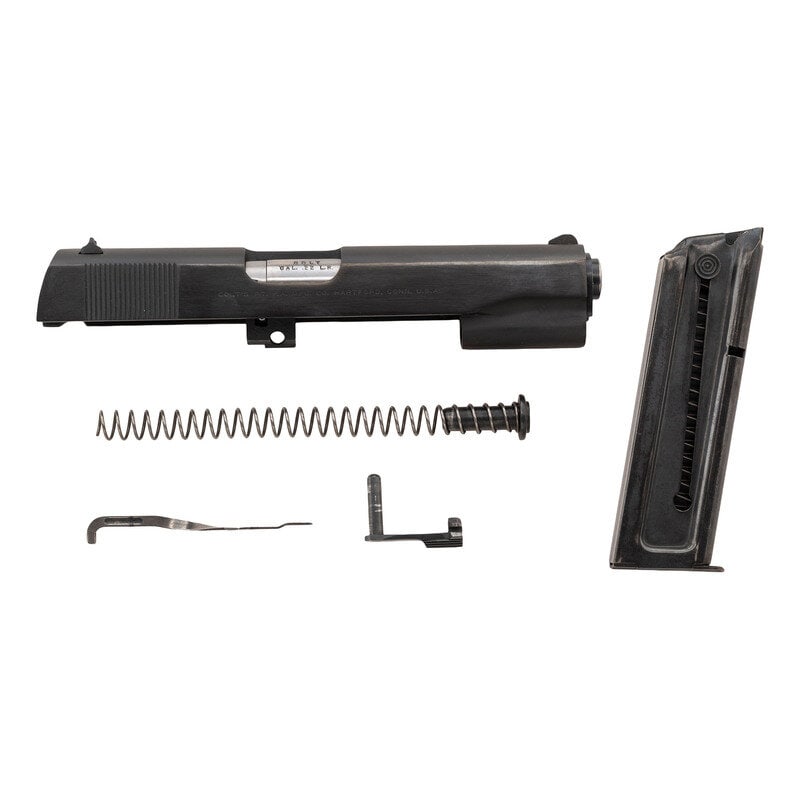 Colt Model 03151 Fixed Sight .22 Caliber Conversion Kit for the 1911 Pistol in Box: Colt Model 03151 Fixed Sight .22 Caliber Conversion Kit for the 1911 Pistol in Box .22 LR. 5" barrel length. SN: NSN. Blued metal finish with polished chamber mounting military pattern matted front bl