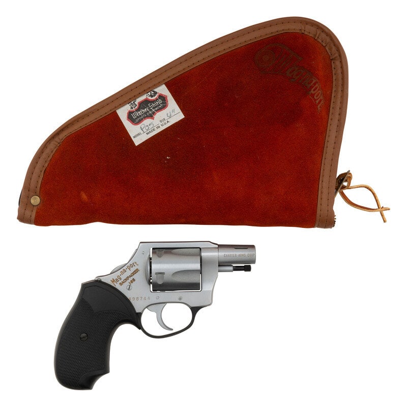 *Charter Arms Mag-na-port Backpacker .44 Special with Soft Case: *Charter Arms Mag-na-port Backpacker .44 Special with Soft Case .44 Special. 1.875" barrel length. SN: 498744. Brushed stainless steel overall with matte controls mounting black Anodized triggerguard 