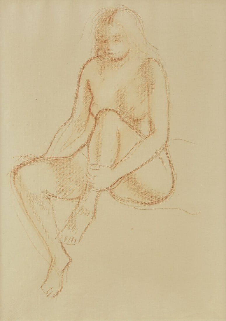 André Derain (French, 1880-1954) Nu Assis: André Derain (French, 1880-1954) Nu Assis Red Conté crayon on laid paper Sheet size: 24 3/8 x 19 1/8 in. (61.9 x 48.6cm) This lot is located in Philadelphia. Provenance: La Galeria 18, Paris